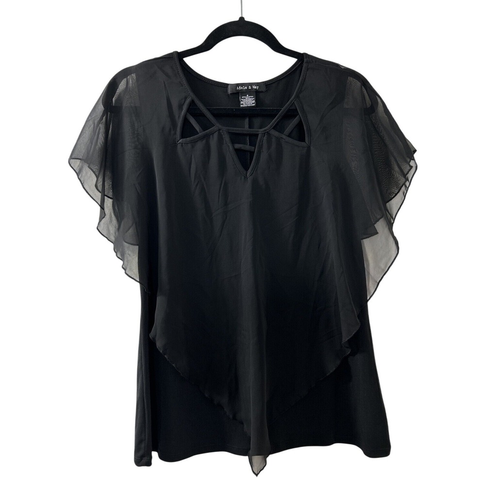 Adele & May Chiffon Layered Blouse S Black Flutter Sleeve Goth Romantic Witchy‎